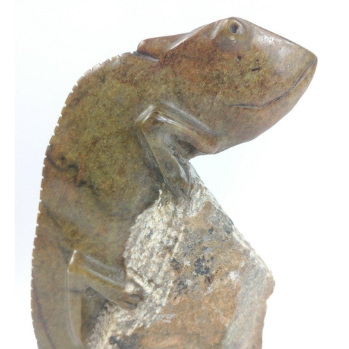 643 - A fine art Zimbabwean SHONA stone sculpture of a climbing chameleon by CLEPHAS ZVIREVO (born 1971), ... 