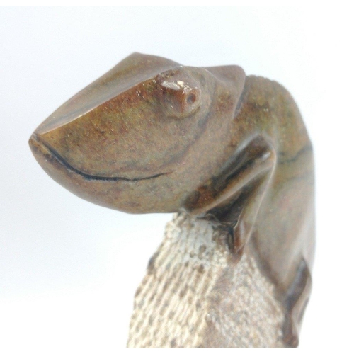 643 - A fine art Zimbabwean SHONA stone sculpture of a climbing chameleon by CLEPHAS ZVIREVO (born 1971), ... 