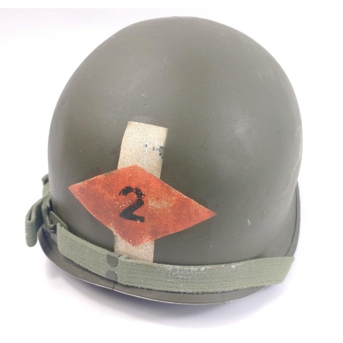 141 - Korean War era United States US M1 Infantry helmet with 2nd Battalion US Ranger decal and liner.   L... 