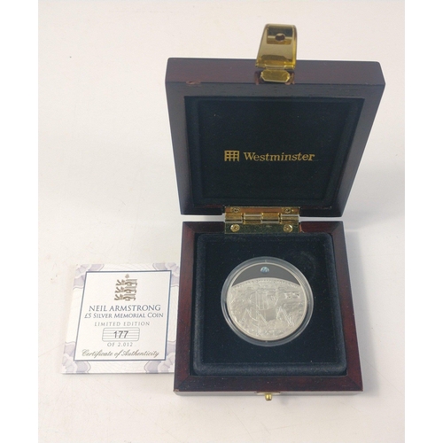 16 - A cased Westminster NEIL ARMSTRONG £5 Memorial Coin, limited edition of 177 of 2,012 with certificat... 