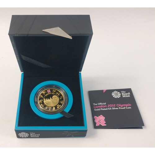 17 - From the Royal Mint - the official LONDON 2012 OLYMPIC Gold Plated £5 silver proof coin, cased weigh... 