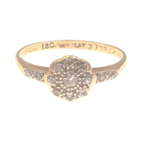 2 - 18ct vintage ring with centre diamond and surrounding smaller diamonds - ring size Q gross weight 2.... 