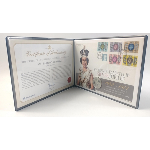 20 - A silver coin first day cover celebrating the Queen's silver jubilee, a limited edition of 195, in p... 