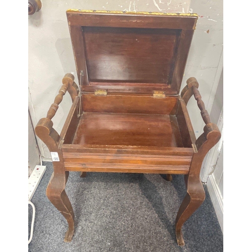 212 - A nice example of an EDWARDIAN  piano stool with music storage under the seat - with yellowish/gold ... 