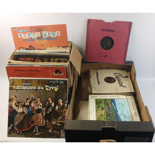 269 - A box of quirky LPs to include 'Steam in Twilight', 'German Beer Drinking Songs', and 'The Box and B... 