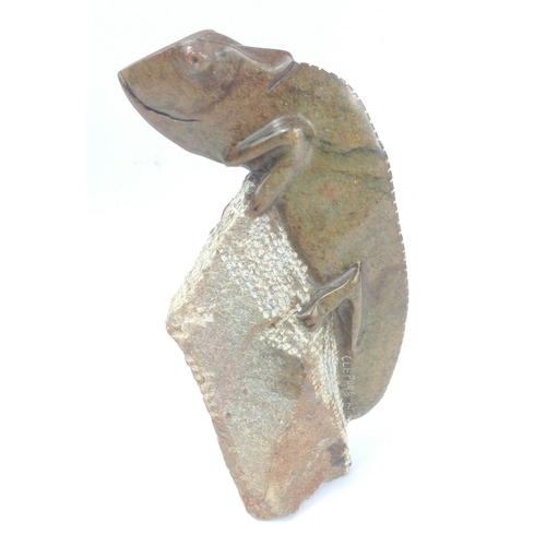 291 - A fine art Zimbabwean SHONA stone sculpture of a climbing chameleon by CLEPHAS ZVIREVO (born 1971), ... 