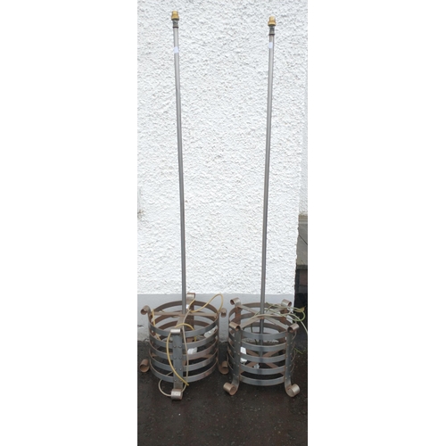 368 - Two all metal standard lamps, each approx 150cm high, with metal baskets at the base#371