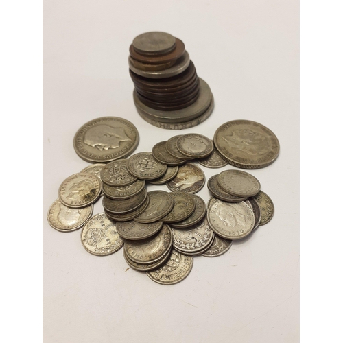 54 - A collection of coins to include old pennies, silver three pence pieces etc.  The total .500 silver ... 