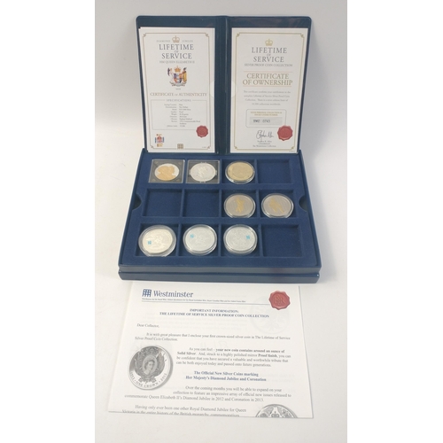 61 - Eight coins in a presentation pack being a part Diamond Jubilee coin set to include a Canadian $20, ... 