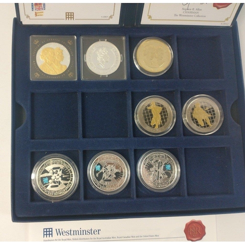 61 - Eight coins in a presentation pack being a part Diamond Jubilee coin set to include a Canadian $20, ... 