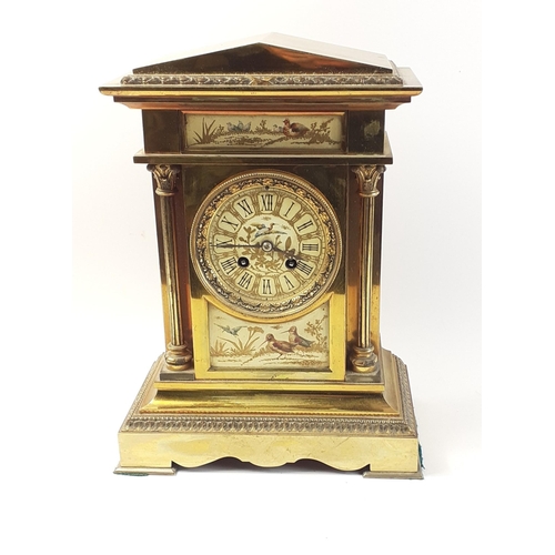 72 - A superb heavy brass cased Palladian style brass mantle clock. A truly gorgeous piece with elaborate... 