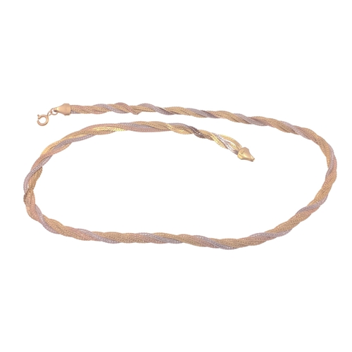 8 - A beautiful three colour flat twist 18ct GOLD necklace. Carries full marks for Italy and 750 gold pu... 