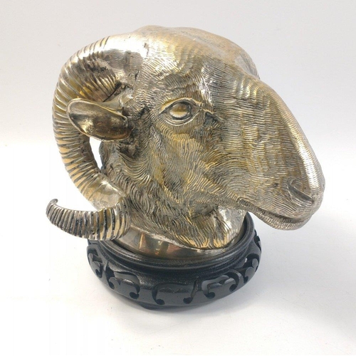 103 - A silvered bronze Ram's Head with a separate wooden stand#107