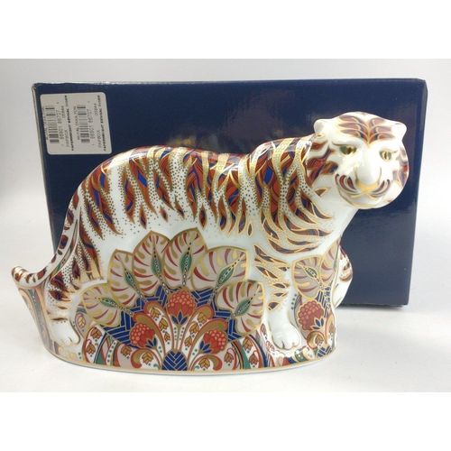 115 - A ROYAL CROWN DERBY Old Imari Bengal tiger paperweight with gold stopper stands 14cm high, no damage... 