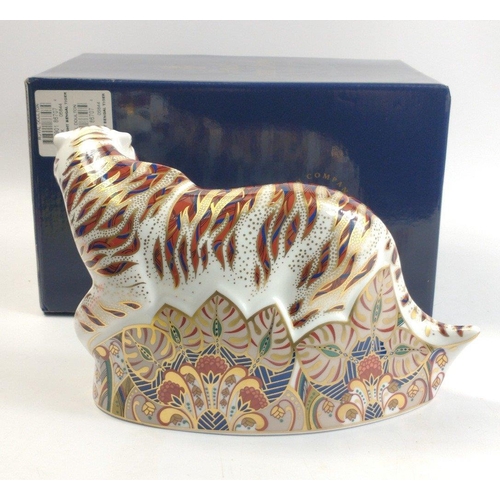 115 - A ROYAL CROWN DERBY Old Imari Bengal tiger paperweight with gold stopper stands 14cm high, no damage... 