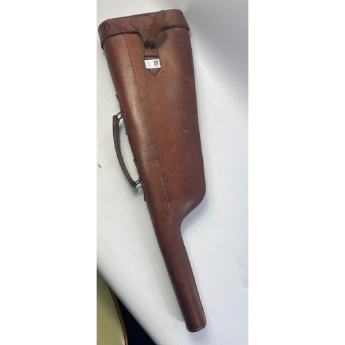 137 - A collectable vintage leather gun boot with initials (although some letters faint) GRMR 75cm long#14... 