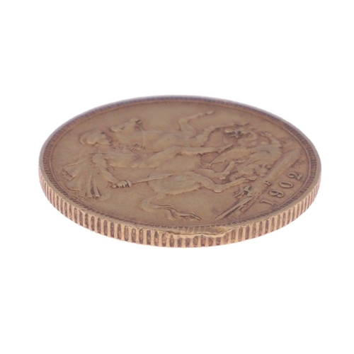 18 - FULL GOLD SOVEREIGN Edward Vll 1902 weight 7.942g approx - condition coin has a dent and a further c... 