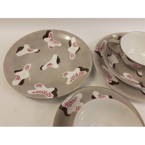 205 - Rarer NORITAKE side plate, tea cup and saucer.  A lovely pair of trios in apparently an unusual patt... 