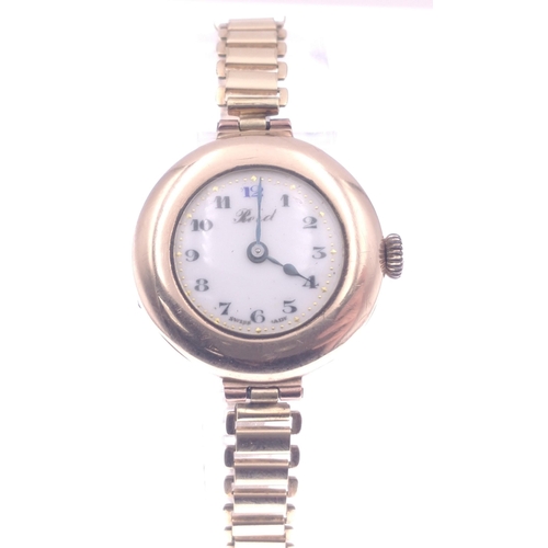 21 - BIRMINGHAM HALLMARKED 375 stamped ladies gold watch with a later replacement rolled gold bracelet -g... 