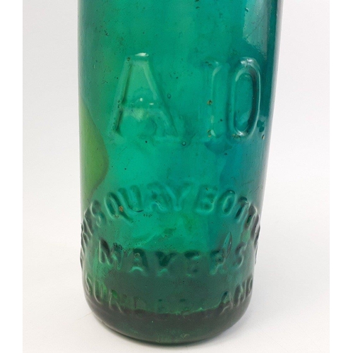 240 - LOCAL SUNDERLAND INTEREST .  A lovely green CODD bottle by T FENWICK Monkwearmouth.  A10 Makers Ayre... 