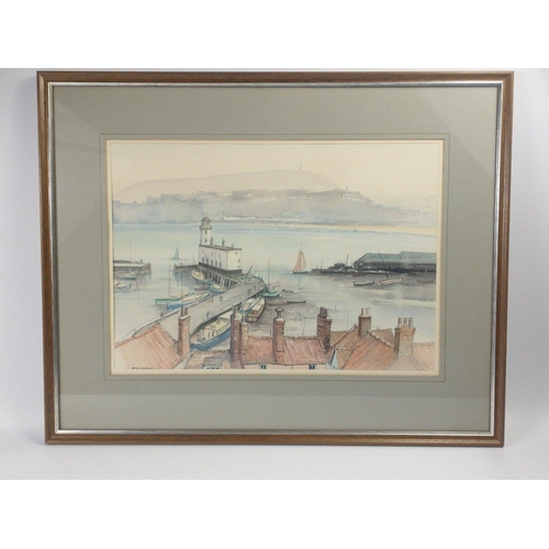 280 - A watercolour scene of Scarborough harbour by B BROADBANK, frame measures 60x49cm approx, visible wo... 