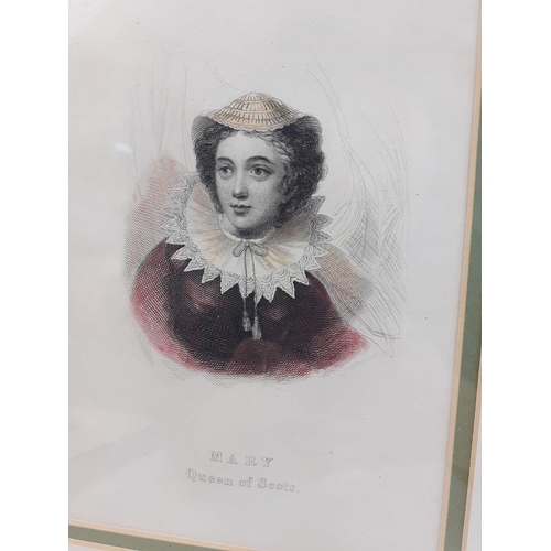 282 - A framed print of MARY QUEEN OF SCOTS.  Hand coloured and likely a Victoria book plate. Presented in... 