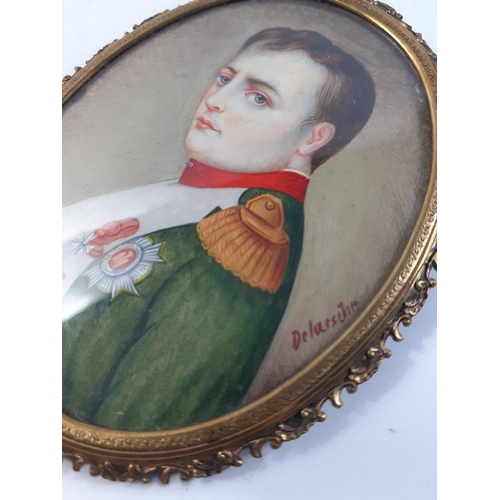 287 - A super little late nineteenth century hand painted miniature portrait of Napoleon Bonaparte in an o... 