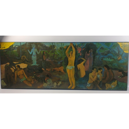 299 - Two far Eastern artwork images comprising a Balinese type scene on board measuring 117 x 44cm approx... 