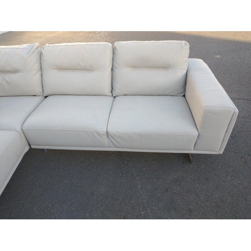 344 - A rather lovely contemporary L shaped two piece sofa ensemble in cream hide/leather.  Would benefit ... 