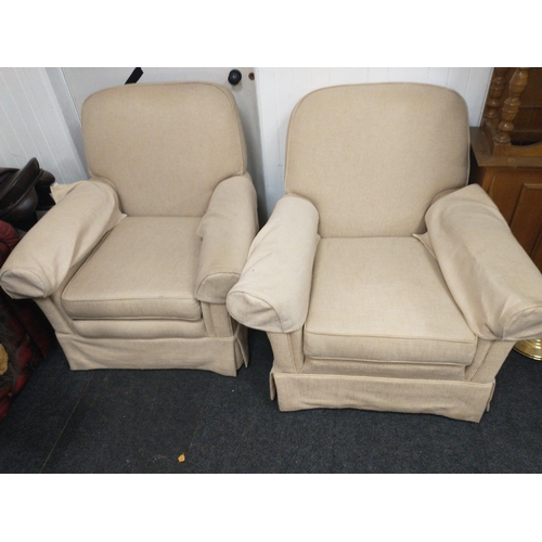 352 - C1950's Two comfortable easy chairs covered in an oatmeal coloured fabric#369