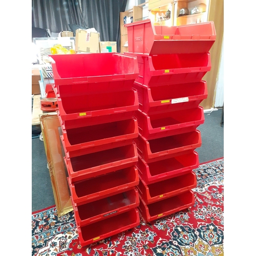 353 - A useful quantity of 15 handy red workshop storage bins.  Used but in good order.#370