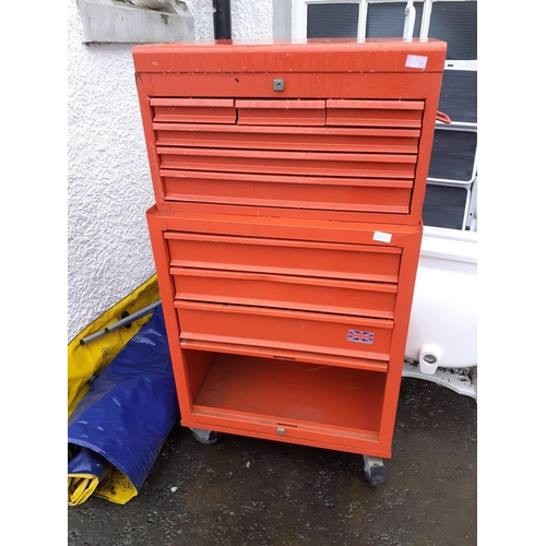 354 - A large wheeled red drawer tool chest and a separate one that sits on top.  Seen service but still l... 