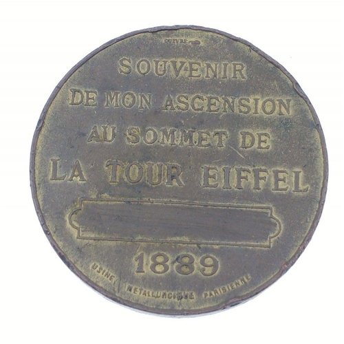 61 - ZUT ALORS !!  An 1889 Bronze EIFFEL TOWER souvenir medal commemorating the Ascension to the Summit o... 