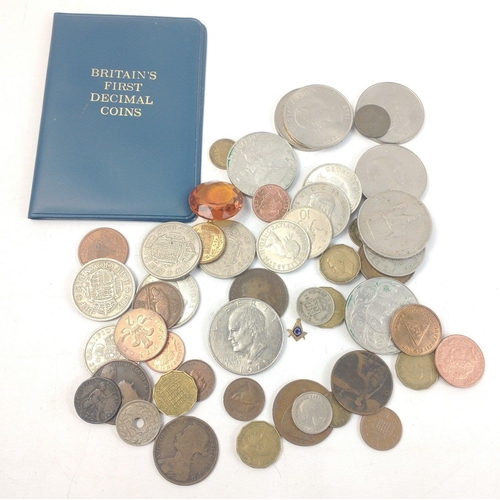 62 - A small collection of obsolete UK coinage with various other small pieces.  An interesting little co... 