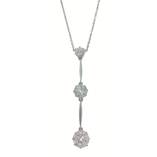 7 - DIAMONDS ARE FOREVER - A beautiful trio of graduated SUBSTANTIAL diamonds pendant on a 9ct stamped a... 