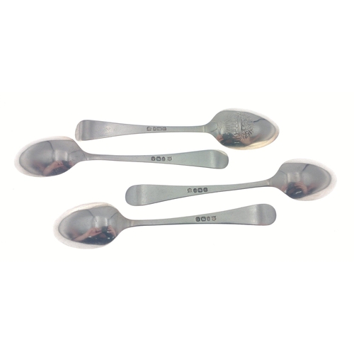 76 - Three coffee spoons, hallmarked Sheffield 1896, weight 34g approx plus one, hallmarked Sheffield 183... 