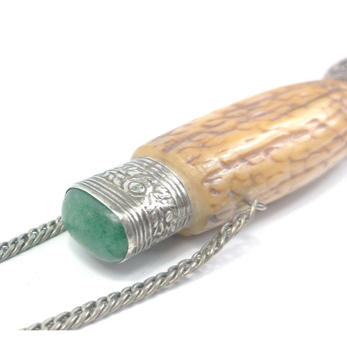 77 - Antique Chatelaine horn handled needle case with silver collar.  Marks on cloor for London maker JH ... 