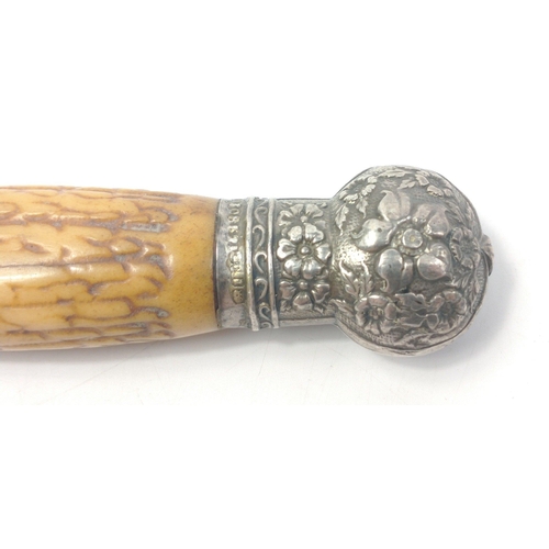 77 - Antique Chatelaine horn handled needle case with silver collar.  Marks on cloor for London maker JH ... 