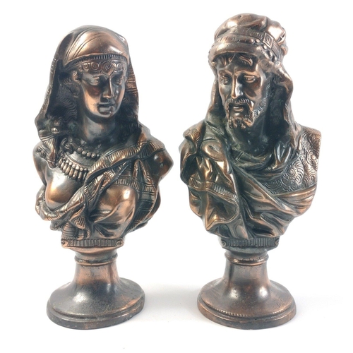 552 - Two antique bronzed FRENCH busts portraying BIBLICAL or CLASSICAL characters stamped 1881(on the fem... 