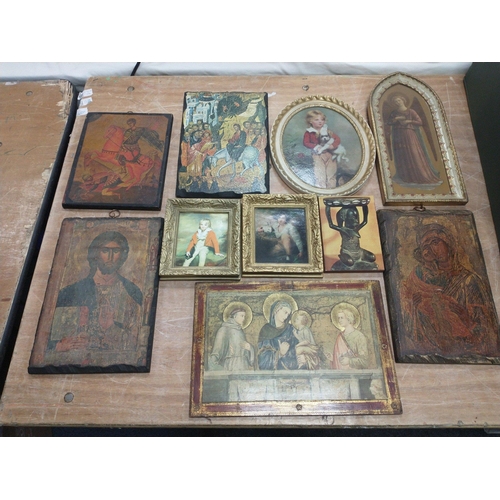 553 - Two MADRYN miniatures of children measuring 27x22cm and 16x14cm plus an Italian arch-shaped print on... 