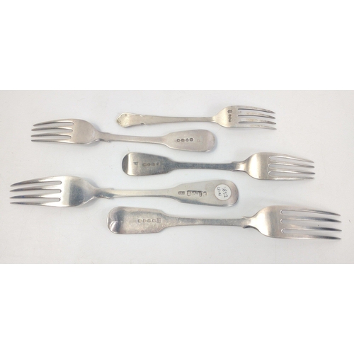 68 - A collection of five assorted forks to include a 1789 London silver fork, an 1852 Edinburgh silver f... 