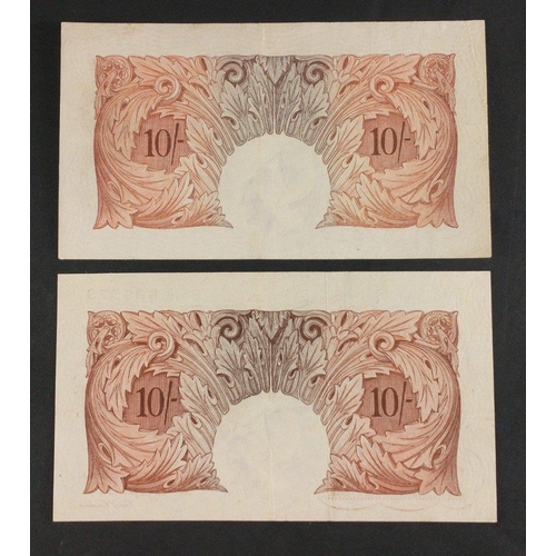 1 - Two UK Peppiatt 10/- ten shilling brown Banknotes in good collectible condition.#1