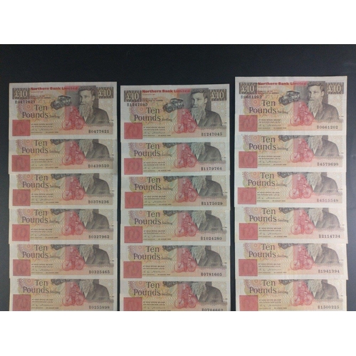 105 - Twenty two NORTHERN BANK ten pounds sterling notes dating from 1988.  All uncirculated#105