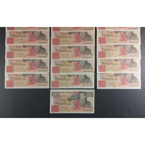 105 - Twenty two NORTHERN BANK ten pounds sterling notes dating from 1988.  All uncirculated#105