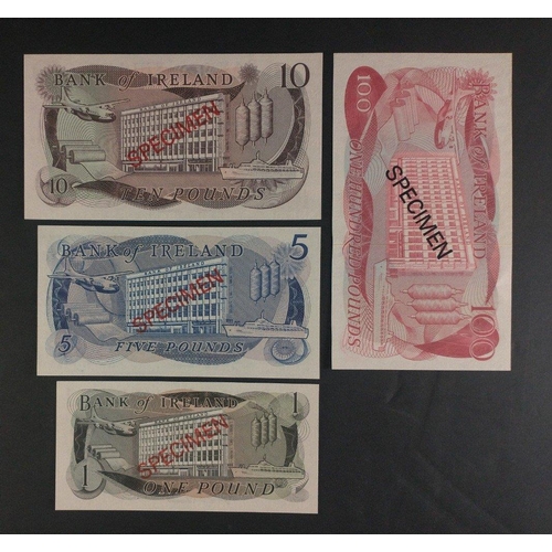 115 - A set of BANK OF IRELAND specimen bank notes in the denominations of £1, £5, £10 and £100,  All unci... 