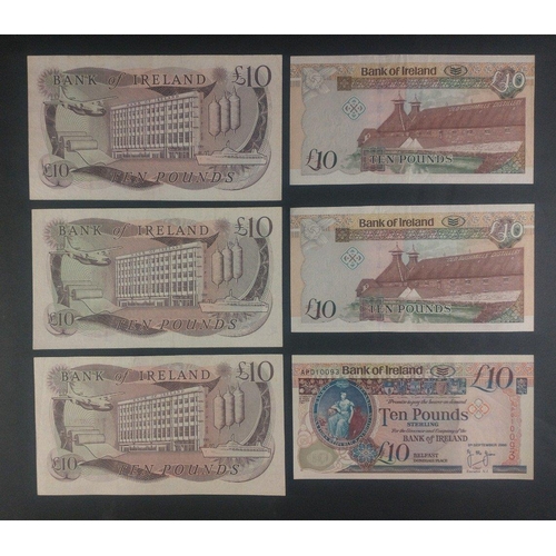 118 - Three purple BANK OF IRELAND HARRISON ten pounds sterling notes, one ten pounds sterling note from 5... 