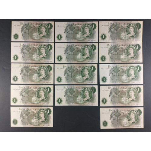 12 - UK Bank of England £1 O'Brien portrait banknotes x14 in good collectible grades.  Includes a run of ... 