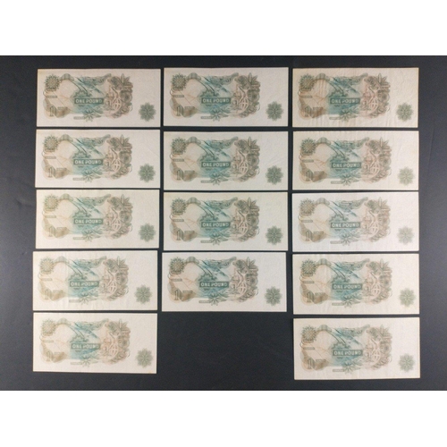 12 - UK Bank of England £1 O'Brien portrait banknotes x14 in good collectible grades.  Includes a run of ... 