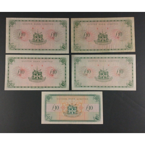 123 - Five ULSTER BANK LIMITED ten pound notes - 2 from 15th Feb 1971, the remainder from 12th November 19... 