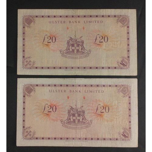 124 - Two ULSTER BANK LIMITED twenty pound notes from 1982 and 1983.  Some marks around edges#124